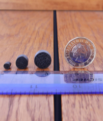 the 3 sizes of DraughtEx next to a ruler an a 20p coin